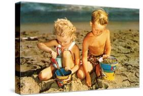 Children Playing with Sand Pails-null-Stretched Canvas