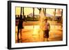Children Playing with Water Fountains in Battery Park at Sunset,-Sabine Jacobs-Framed Photographic Print
