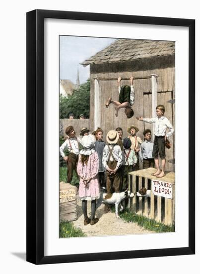 Children Putting on a Circus in the Backyarrd, 1800s-null-Framed Giclee Print
