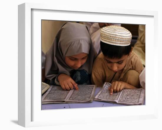 Children Read Together from Muslim's Holy Quran in Karachi, Pakistan-null-Framed Photographic Print