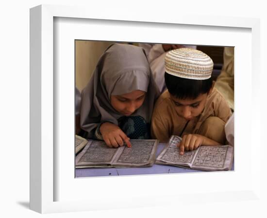 Children Read Together from Muslim's Holy Quran in Karachi, Pakistan-null-Framed Photographic Print