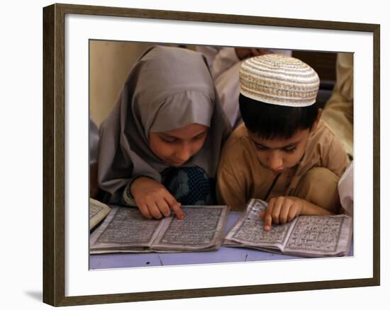 Children Read Together from Muslim's Holy Quran in Karachi, Pakistan-null-Framed Photographic Print