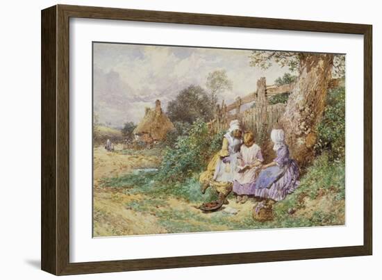 Children Reading Beside a Country Lane-Myles Birket Foster-Framed Giclee Print