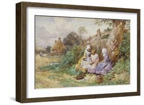 Children Reading Beside a Country Lane-Myles Birket Foster-Framed Giclee Print