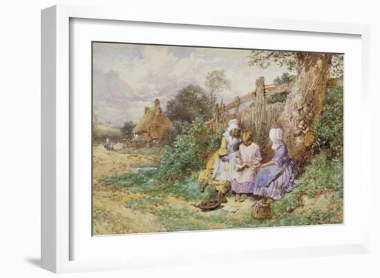 Children Reading Beside a Country Lane-Myles Birket Foster-Framed Giclee Print