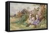 Children Reading Beside a Country Lane-Myles Birket Foster-Framed Stretched Canvas