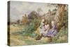 Children Reading Beside a Country Lane-Myles Birket Foster-Stretched Canvas