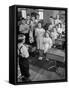 Children Reciting the Pledge of Allegiance as a Boy Holds the Us Flag in their Classroom-Bernard Hoffman-Framed Stretched Canvas