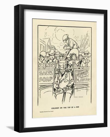 Children Ride on the Top Deck of an Open Omnibus-Charles Robinson-Framed Art Print