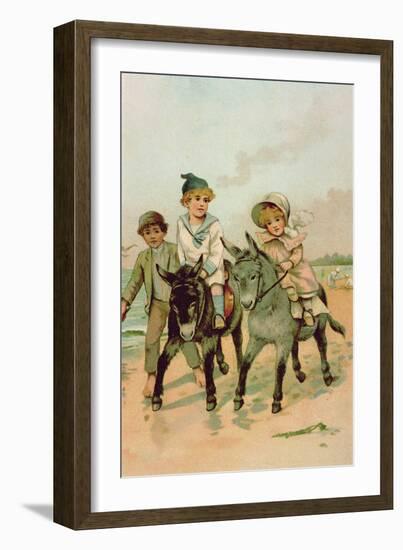 Children Riding Donkeys at the Seaside-Harry Brooker-Framed Giclee Print