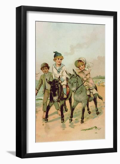 Children Riding Donkeys at the Seaside-Harry Brooker-Framed Giclee Print