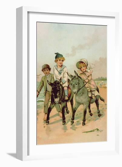 Children Riding Donkeys at the Seaside-Harry Brooker-Framed Giclee Print