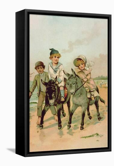 Children Riding Donkeys at the Seaside-Harry Brooker-Framed Stretched Canvas