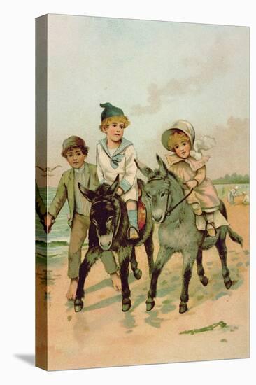 Children Riding Donkeys at the Seaside-Harry Brooker-Stretched Canvas