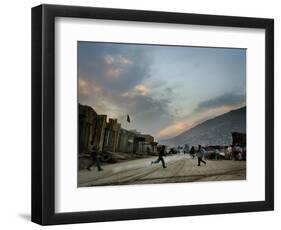 Children Run Across the Street as Spring Temperatures Return to Kabul-null-Framed Photographic Print