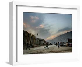 Children Run Across the Street as Spring Temperatures Return to Kabul-null-Framed Photographic Print