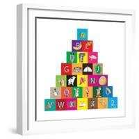 Children's Alphabet Building Blocks Isolated on White-Bernard Rabone-Framed Art Print