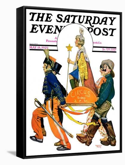 "Children's Circus Parade," Saturday Evening Post Cover, May 18, 1929-Lawrence Toney-Framed Stretched Canvas