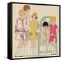 Children's Fashions: Girls' Summer Dresses in White, Pink and Yellow-null-Framed Stretched Canvas