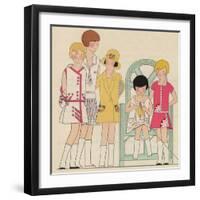 Children's Fashions: Girls' Summer Dresses in White, Pink and Yellow-null-Framed Premium Giclee Print