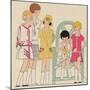 Children's Fashions: Girls' Summer Dresses in White, Pink and Yellow-null-Mounted Premium Giclee Print