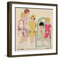 Children's Fashions: Girls' Summer Dresses in White, Pink and Yellow-null-Framed Giclee Print