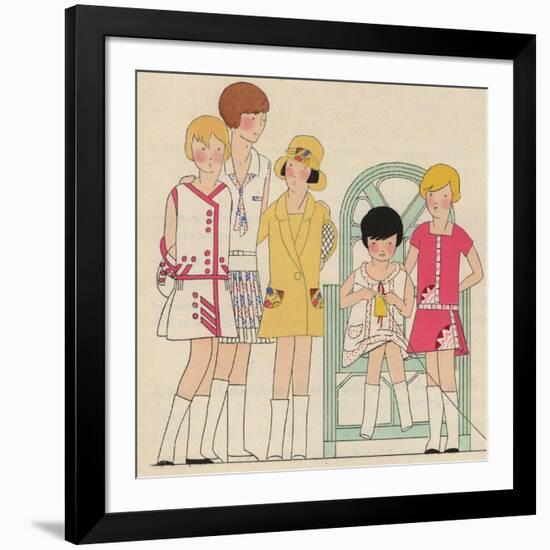 Children's Fashions: Girls' Summer Dresses in White, Pink and Yellow-null-Framed Giclee Print