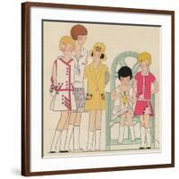 Children's Fashions: Girls' Summer Dresses in White, Pink and Yellow-null-Framed Giclee Print