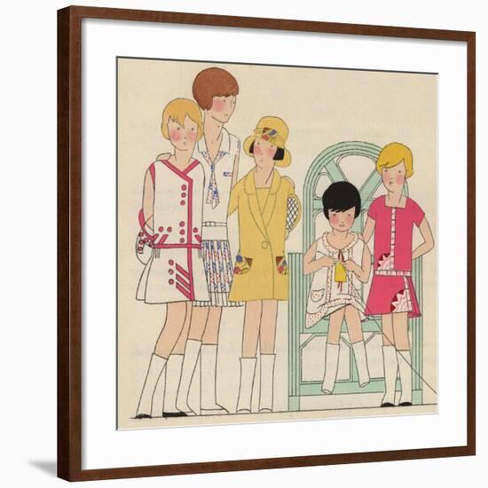 Children's Fashions: Girls' Summer Dresses in White, Pink and Yellow-null-Framed Giclee Print