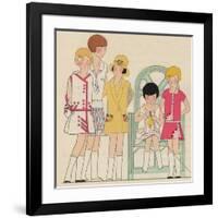 Children's Fashions: Girls' Summer Dresses in White, Pink and Yellow-null-Framed Giclee Print