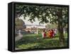 Children's Games in Stadtpark in Vienna, Watercolor, Austria, 19th Century-null-Framed Stretched Canvas