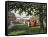 Children's Games in Stadtpark in Vienna, Watercolor, Austria, 19th Century-null-Framed Stretched Canvas