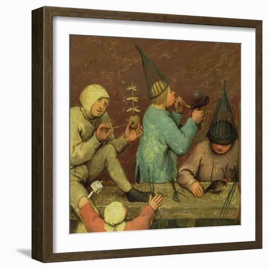 Children's Games (Kinderspiele): Detail of Left-Hand Section Showing Children Making Toys-Pieter Bruegel the Elder-Framed Giclee Print