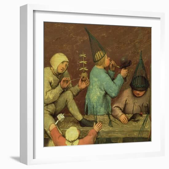 Children's Games (Kinderspiele): Detail of Left-Hand Section Showing Children Making Toys-Pieter Bruegel the Elder-Framed Giclee Print