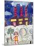 Children's Painting of Poble Sec Power Station on a Street Wall-null-Mounted Giclee Print
