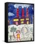 Children's Painting of Poble Sec Power Station on a Street Wall-null-Framed Stretched Canvas