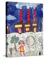 Children's Painting of Poble Sec Power Station on a Street Wall-null-Stretched Canvas