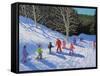 Children's Ski Lesson, Courchevel to La Tania, 2019 (Oil on Canvas)-Andrew Macara-Framed Stretched Canvas