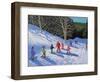 Children's Ski Lesson, Courchevel to La Tania, 2019 (Oil on Canvas)-Andrew Macara-Framed Giclee Print