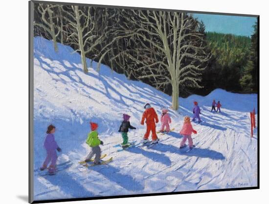 Children's Ski Lesson, Courchevel to La Tania, 2019 (Oil on Canvas)-Andrew Macara-Mounted Giclee Print