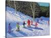 Children's Ski Lesson, Courchevel to La Tania, 2019 (Oil on Canvas)-Andrew Macara-Stretched Canvas