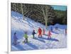 Children's Ski Lesson, Courchevel to La Tania, 2019 (Oil on Canvas)-Andrew Macara-Framed Giclee Print