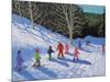Children's Ski Lesson, Courchevel to La Tania, 2019 (Oil on Canvas)-Andrew Macara-Mounted Giclee Print