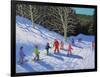 Children's Ski Lesson, Courchevel to La Tania, 2019 (Oil on Canvas)-Andrew Macara-Framed Giclee Print