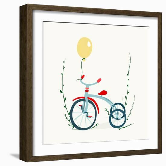 Children's Tricycle Drawing. Childish Tricycle Illustration with Balloon. Vector Eps8.-Popmarleo-Framed Art Print