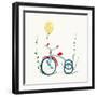 Children's Tricycle Drawing. Childish Tricycle Illustration with Balloon. Vector Eps8.-Popmarleo-Framed Art Print