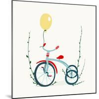 Children's Tricycle Drawing. Childish Tricycle Illustration with Balloon. Vector Eps8.-Popmarleo-Mounted Art Print