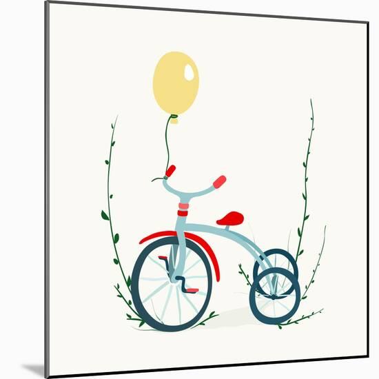 Children's Tricycle Drawing. Childish Tricycle Illustration with Balloon. Vector Eps8.-Popmarleo-Mounted Art Print