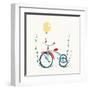 Children's Tricycle Drawing. Childish Tricycle Illustration with Balloon. Vector Eps8.-Popmarleo-Framed Art Print