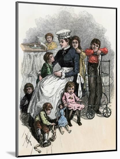 Children's Ward nurse with Her Patients at Bellevue Hospital, New York City, 1870s-null-Mounted Giclee Print